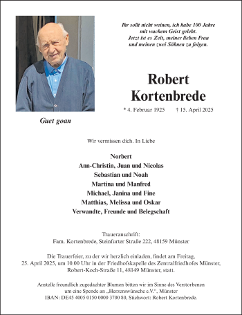 Anzeige von Robert Kortenbrede 