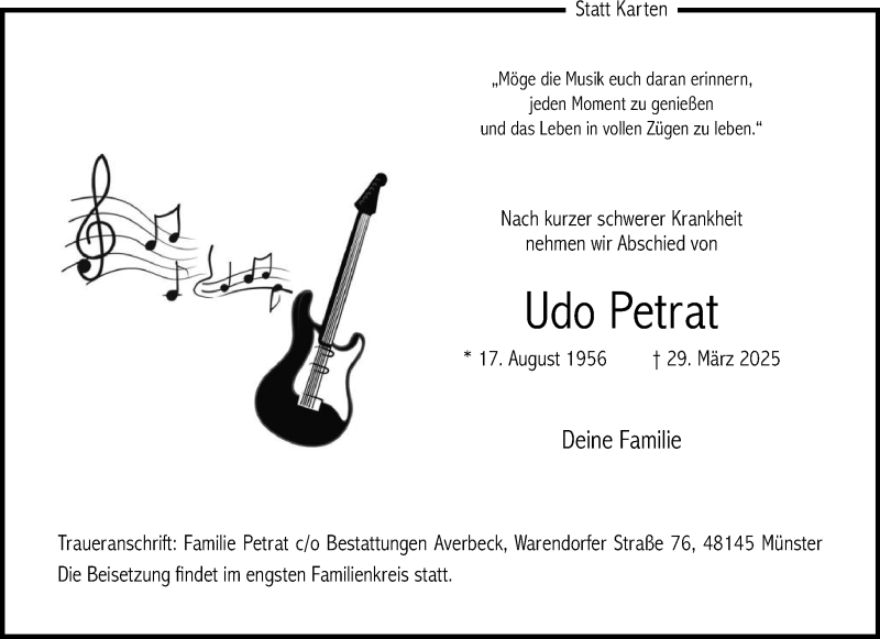  Traueranzeige für Udo Petrat vom 05.04.2025 aus 
