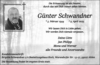 Anzeige von Günter Schwandner 
