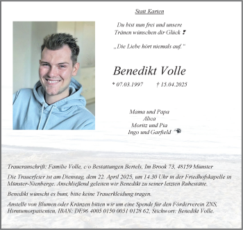 Anzeige von Benedikt Volle 