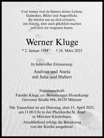 Anzeige von Werner Kluge 