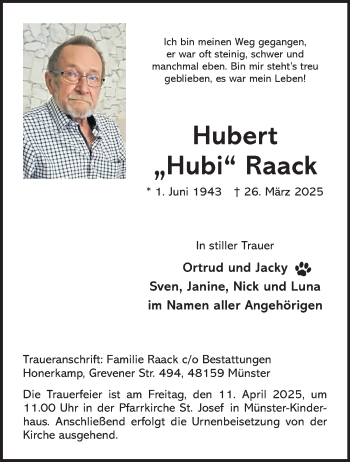 Anzeige von Hubert Raack 
