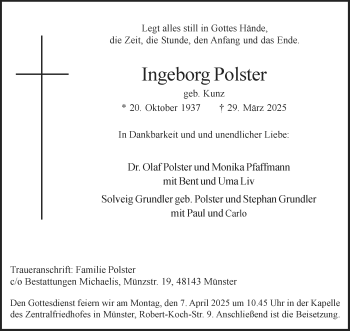 Anzeige von Ingeborg Polster 