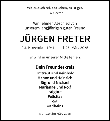 Anzeige von Jürgen Freter 