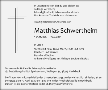 Anzeige von Matthias Schwertheim 
