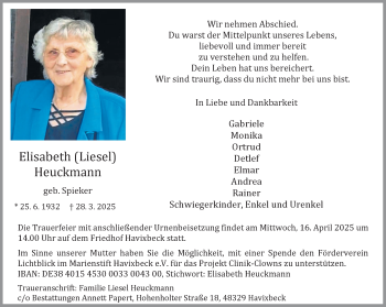 Anzeige von Elisabeth Heuckmann 