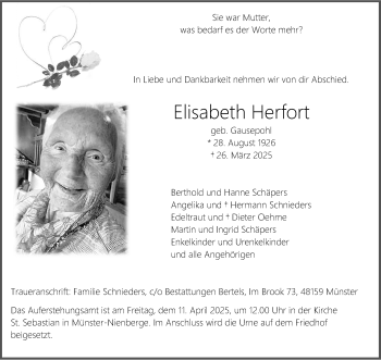 Anzeige von Elisabeth Herfort 