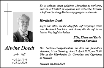 Anzeige von Alwine Doedt 