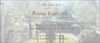Anzeige von Reiner Krafczyk 