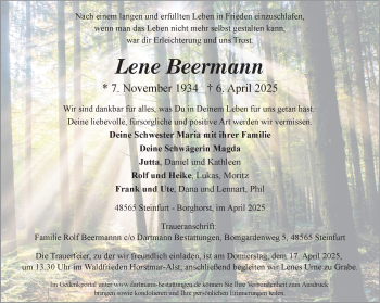 Anzeige von Lene Beermann 