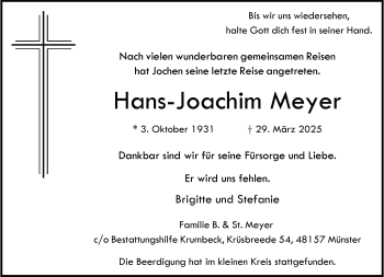 Anzeige von Hans-Joachim Meyer 