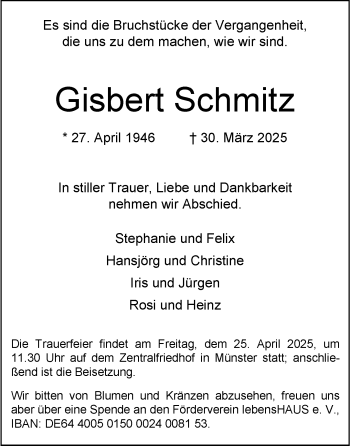 Anzeige von Gisbert Schmitz 
