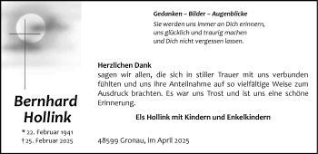 Anzeige von Bernhard Hollink 