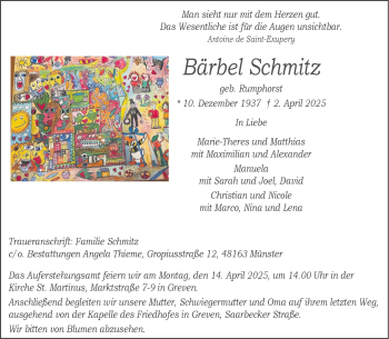 Anzeige von Bärbel Schmitz 