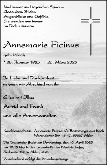Anzeige von Annemarie Ficinus 