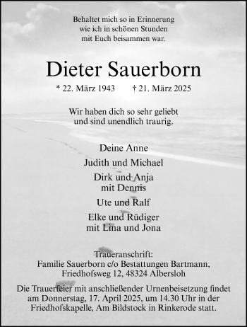 Anzeige von Dieter Sauerborn 