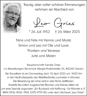 Anzeige von Leo Gries 
