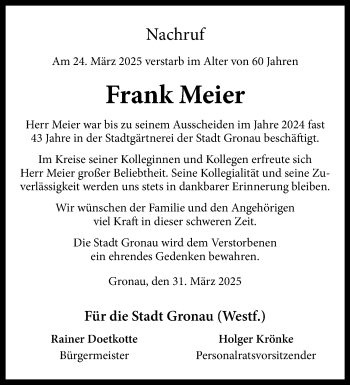 Anzeige von Frank Meier 