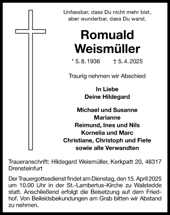 Anzeige von Romuald Weismüller 
