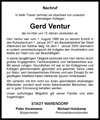 Anzeige von Gerd Ventur 