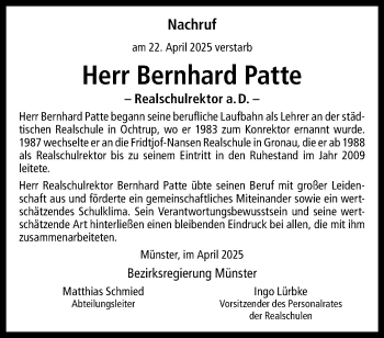 Anzeige von Bernhard Patte 
