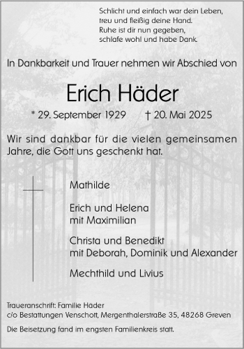 Anzeige von Erich Häder 