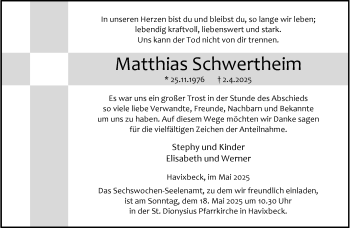 Anzeige von Matthias Schwertheim 