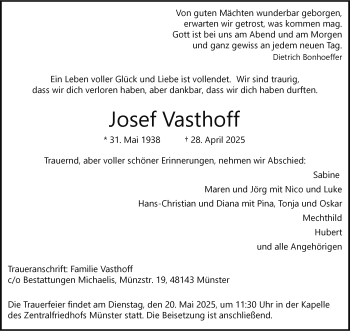 Anzeige von Josef Vasthoff 