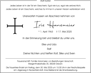 Anzeige von Iris Hansmeier 