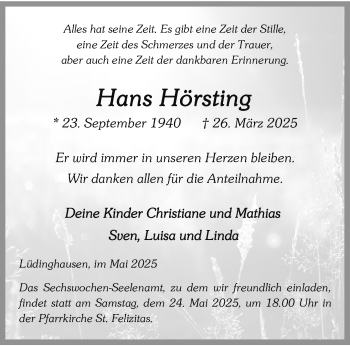 Anzeige von Hans Hörsting 