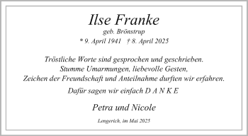 Anzeige von Ilse Franke 