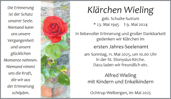 Anzeige von Klärchen Klärchen Wieling (geb. Schulte-Sutrum) 
