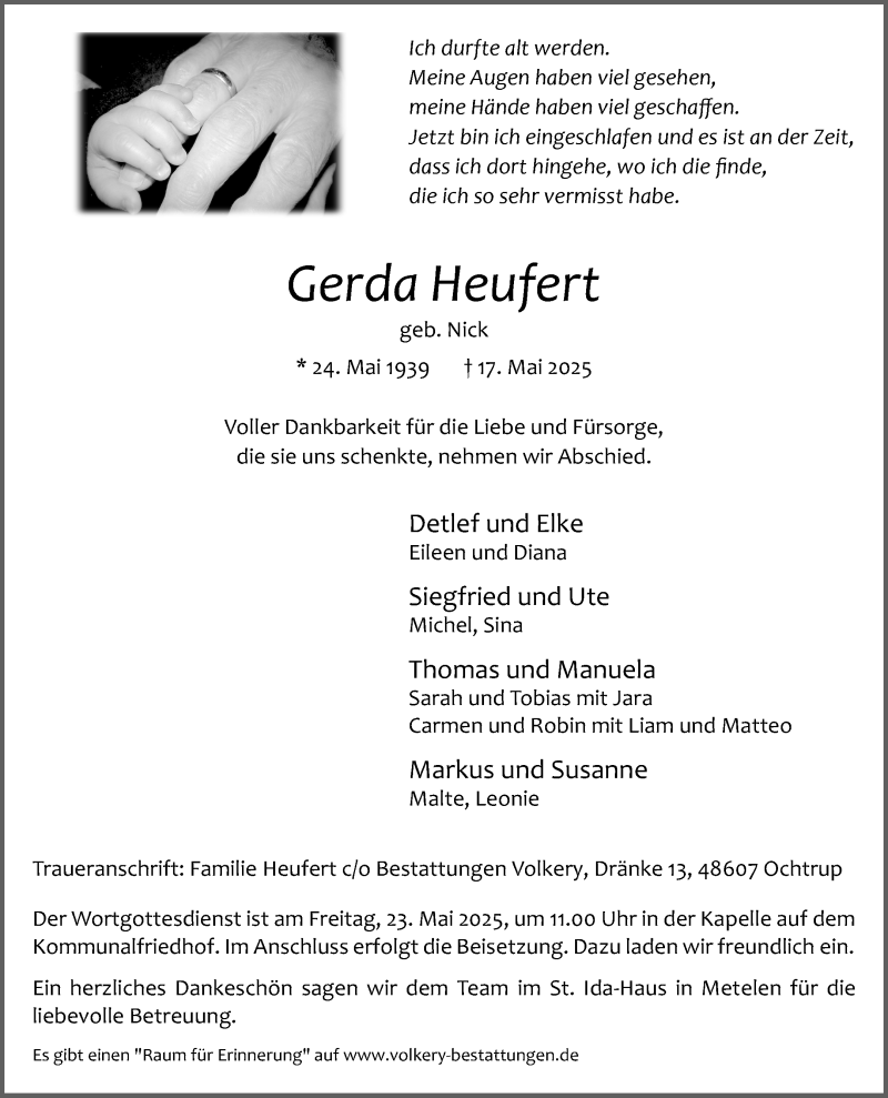  Traueranzeige für Gerda Heufert vom 20.05.2025 aus 