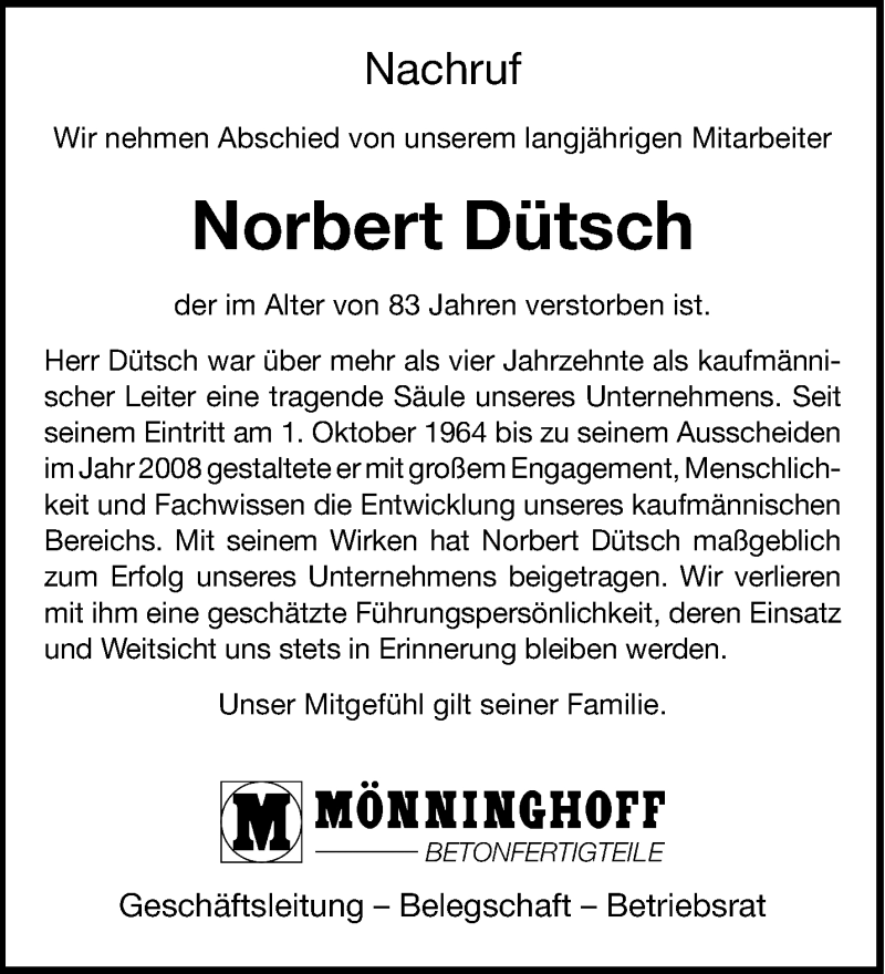  Traueranzeige für Norbert Dütsch vom 03.05.2025 aus 
