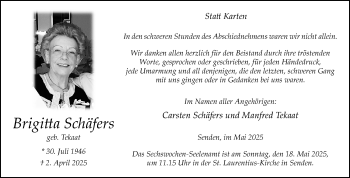 Anzeige von Brigitta Schäfers 