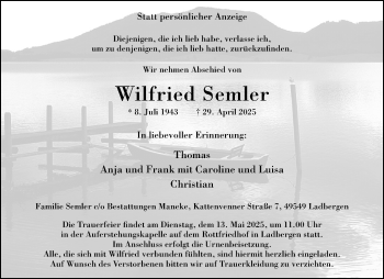 Anzeige von Wilfried Semler 