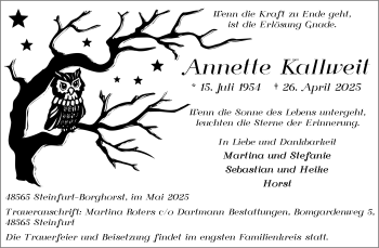 Anzeige von Annette Kallweit 
