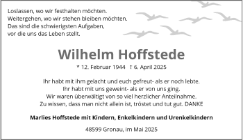 Anzeige von Wilhelm Hoffstede 