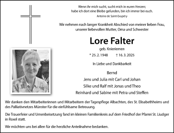 Anzeige von Lore Falter 