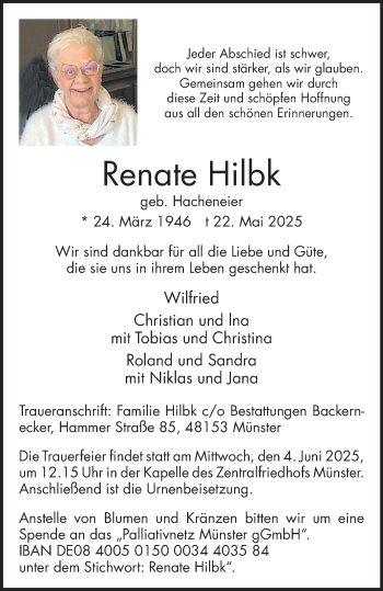 Anzeige von Renate Hilbk 