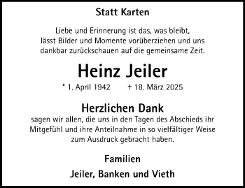 Anzeige von Heinz Jeiler 