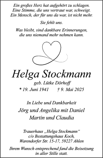 Anzeige von Helga Stockmann 