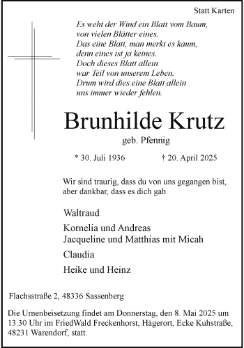Anzeige von Brunhilde Krutz 