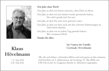 Anzeige von Klaus Hövelmann 