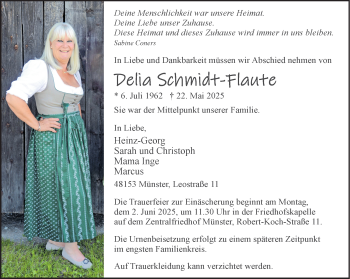 Anzeige von Delia Schmidt-Flaute 