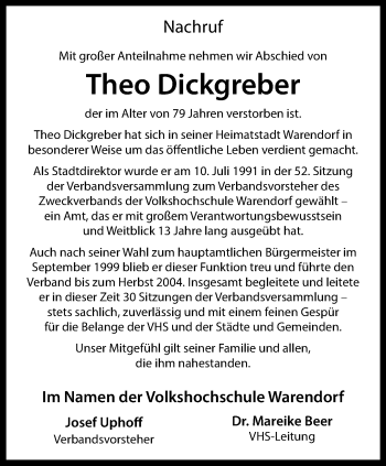 Anzeige von Theo Dickgreber 