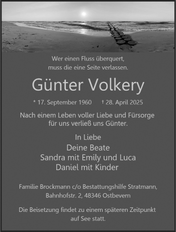 Anzeige von Günter Volkery 