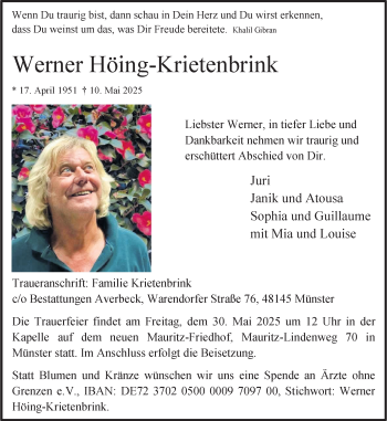 Anzeige von Werner Höing-Krietenbrink 