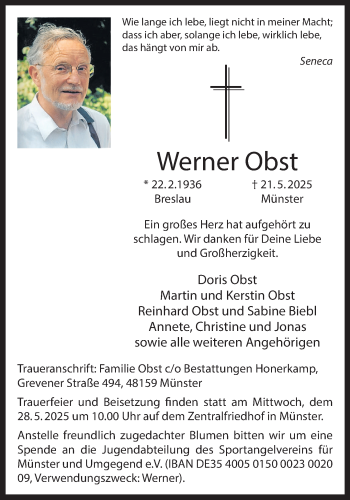 Anzeige von Werner Obst 