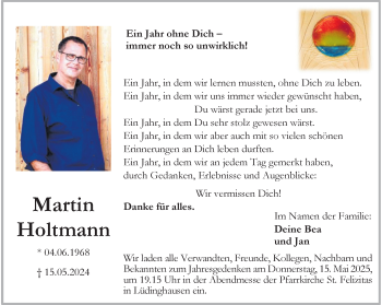 Anzeige von Martin Holtmann 